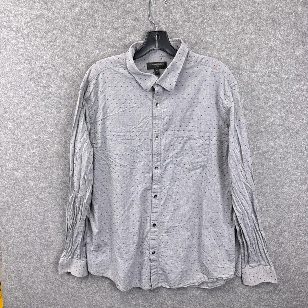 Banana‎ Republic Mens Slim Fit Gray Micro Diamond Print Button Down Shirt XL